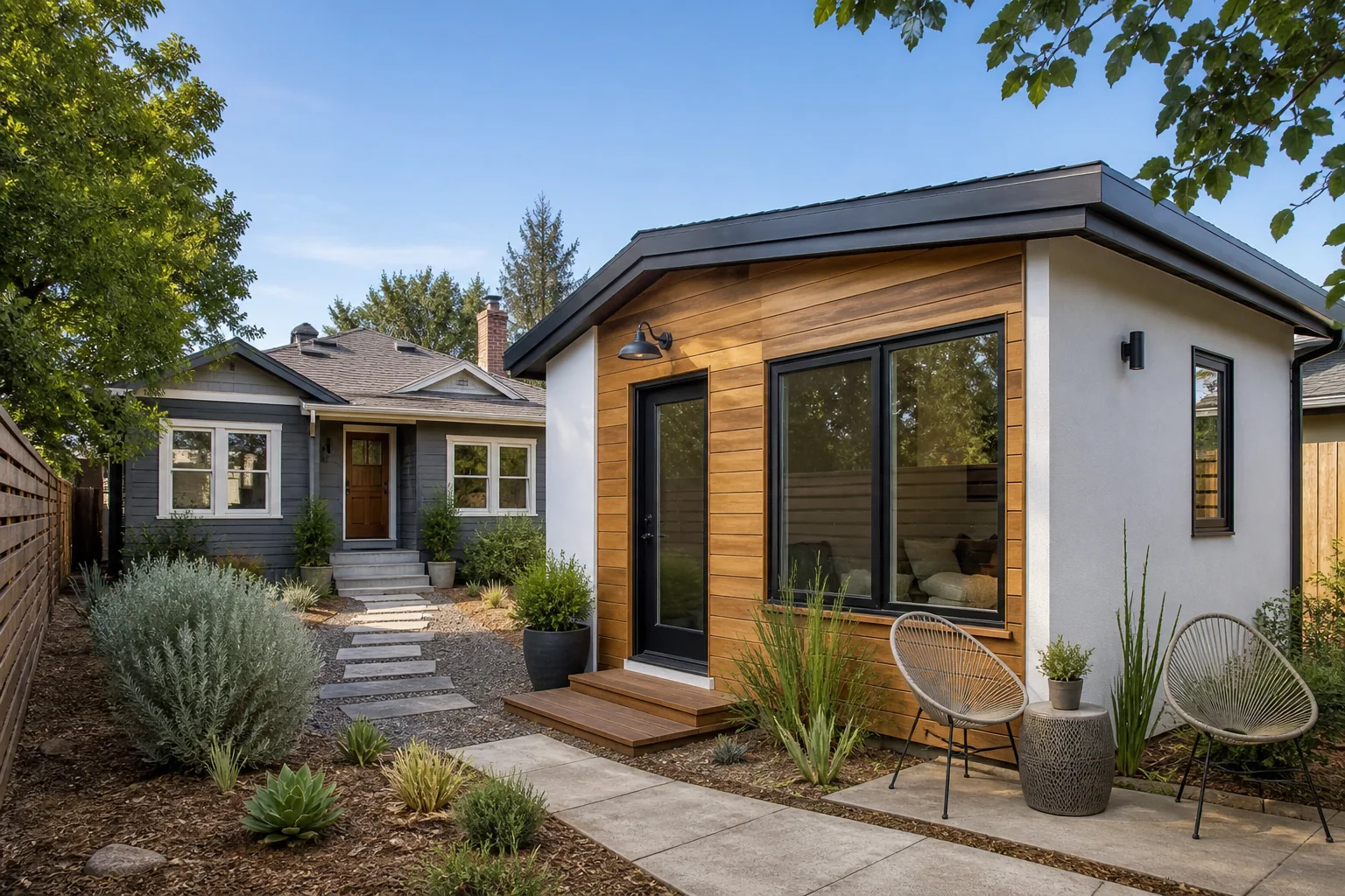 Detached accessory dwelling unit beside a Northern California home