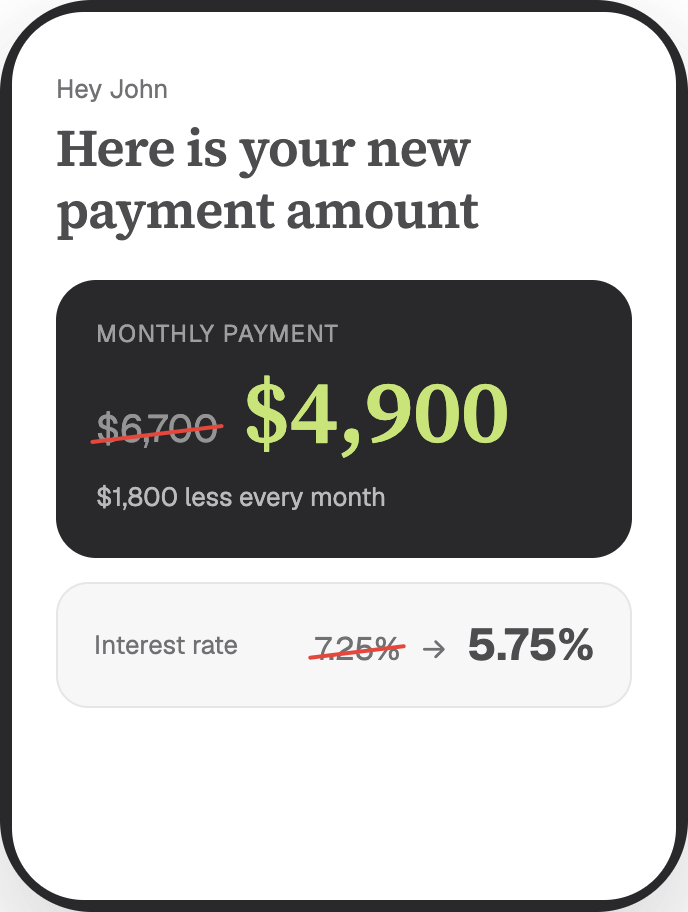 Example of a lower refinance payment and rate